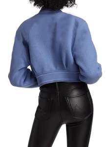 New Streetwear <b>Women</b> <b>Crop</b> Varsity <b>Jacket</b> Wool Body <b>Denim</b> <b>Jacket</b> <b>Crop</b> Size Stylish Varsity Outerwear - Product Image 2