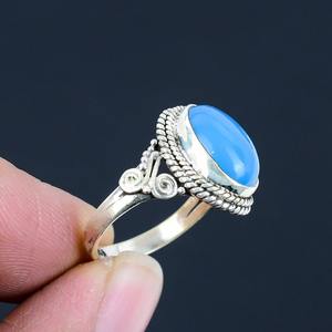 Tendencia 925 plata esterlina Calcedonia piedra preciosa anillo joyería hecha a mano plata estilo bohemio anillo joyería para mujeres regalo para niñas - Product Image 4