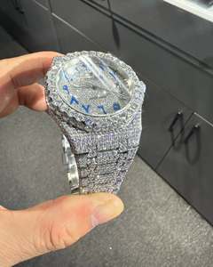 Reloj VVS Moissanite de oro blanco de 14K, reloj de pulsera de diamantes de lujo para hombre, esfera mecánica helada, ventana de cristal, estilo Hip Hop, joyería - Product Image 3