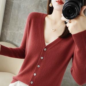 <b>Women's</b> Long Sleeve V-Neck Versatile Casual <b>Cardigan</b> Knitted <b>Sweater</b> Jacket with Front Logo for Spring Autumn & Winter - Product Image 4