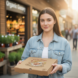 Caja de pizza personalizada reciclable hecha de papel Kraft marrón Tinta ecológica Diseño personalizado Impresión Microondas Seguro Personalizable - Product Image 3