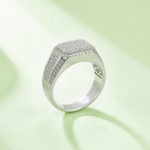 18K White Gold Plated 925 Sterling <b>Silver</b> Classic Moissanite Prong Set Third Party Certified <b>Mens</b> Engagement Wedding Band <b>Ring</b> - Product Image 2