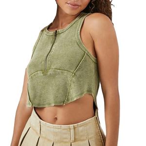 Comprar Top Corto de Algodón Personalizado para Mujer con Media Cremallera, Color Liso, Lavado Ácido, Sin Mangas, Estilo Casual para Verano 2026 - Product Image 2