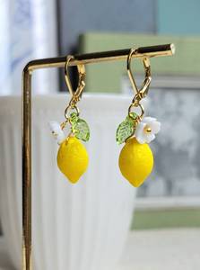 Pendientes de gota de fruta de limón, joyería hecha a mano de cristal checo, Plata de Ley 925, chapado en oro de 14 quilates, bonito regalo para ella - Product Image 3