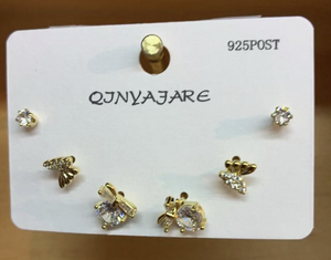 Qjnyajare Orecchini a farfalla con strass in cristallo placcato oro, gioielli da donna per l'uso quotidiano - Product Image 3
