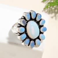Bague de fiançailles et de mariage pour femme, en opale laiteuse de forme ovale, plaquée argent 925, faite à la main, style bohème tendance, cadeau délicat
