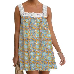 Beautiful Color Stylish Fashionable Trendy Design Printed Beach Wear Sleeveless Lace Top In Cotton Fabric <b>For</b> Women And Girls - Product Image 1