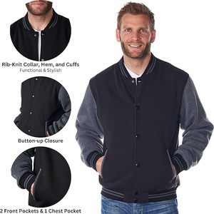 <b>Mens</b> Varsity <b>Jacket</b> Classic Letterman Coat <b>Baseball</b> Bomber <b>Jacket</b> Lightweight Stylish Everyday Outerwear - Product Image 4