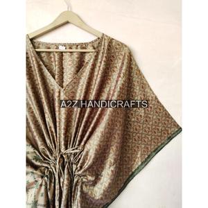 เดรสอาบายาลำลองคอวีสำหรับผู้หญิง, เดรสยาวลำลองคอวีผ้าไหมคาฟตันฤดูใบไม้ร่วงฟรีไซส์ผ้าทอจากธรรมชาติเป็นมิตรต่อสิ่งแวดล้อม - Product Image 4