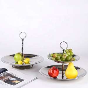 Plateau de service à 2 niveaux en métal pour fruits, desserts, collations, table à manger, décoration de la maison, cadeau, hôtel, restaurant, ensemble de présentation, grandes tailles - Product Image 3