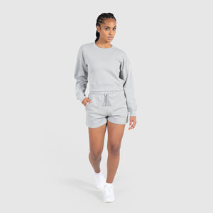 Jersey de algodón con serigrafía personalizado para mujer, de gran tamaño Sudadera con capucha, conjunto de pantalones de chándal, Top corto, cuello redondo, talla grande, Invierno - Product Image 6