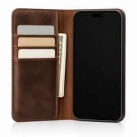 Étui portefeuille en cuir avec emplacements pour cartes pour iPhone 16, portefeuille pratique pour transporter 3 cartes et de l'argent liquide avec un fermoir magnétique