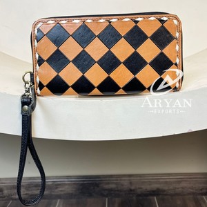 Portefeuille en cuir véritable usiné à la main OEM/ODM pour femmes portefeuilles porte-cartes d'embrayage de grande capacité à motif à carreaux - Product Image 1