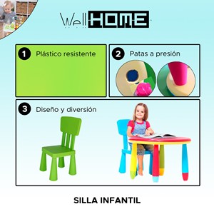 Juego de Mesa Redonda Verde para Niños y 2 Sillas de Plástico Resistente, Medidas 70x48cm y 38x35x67 cm - Product Image 3