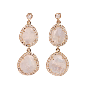 Boucles d'oreilles en pierre de lune véritable arc-en-ciel 14k, or jaune pavé de diamant goutte pendante, cadeau de mariage, fabricant de bijoux fins - Product Image 1