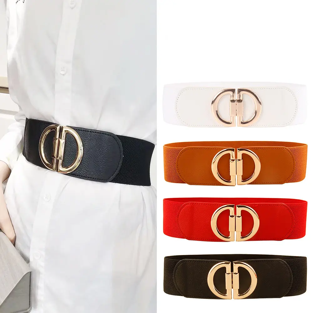 Ceinture élastique large européenne et américaine en cuir PU avec boucle D pour femmes, manteaux, ceintures de taille pour robes, accessoires de mode