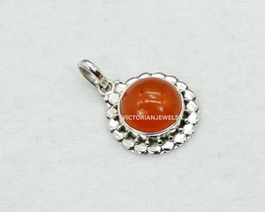 925 argent sterling massif mois de juillet pierre de naissance cornaline avec lunette réglage fleur Style pendentif à breloque - Product Image 1