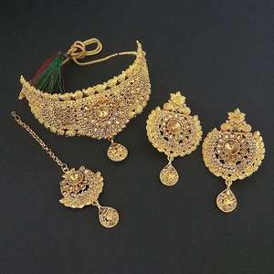 Collier ras du cou en pierre brune Kriaa serti de bijoux fins Maang Tikka 1113644 - Product Image 1