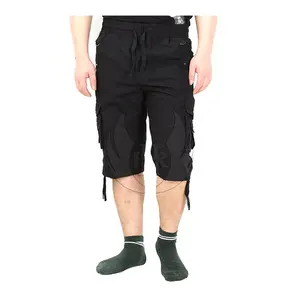 กางเกงขาสั้นแบบมีกระเป๋าผ้าคอตตอนสีดำมีเชือกผูกสำหรับผู้ใหญ่ชุดใส่กลางแจ้งแนวสตรีท100%