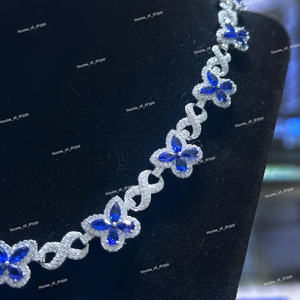 Moissanite 925 Silver <b>Butterfly</b> Necklace With Blue Stone Details And Pave Link Design For Stylish Jewelry - Product Image 2