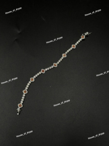 Bracelet tennis en moissanite orange avec pierre centrale, finition argentée, pour femme, idéal pour les soirées, bijoux classiques effet diamant - Product Image 2