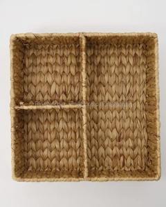 Natural Dining Table Water Hyacinth Basket With Dividers Wicker Utensil Caddy Cutlery Seagrass Storage Basket for Organizing - Product Image 2