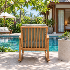 Silla Mecedora de Teca para Exteriores, Asiento Acolchado de Madera para Jardín, Patio o Terraza - Product Image 3