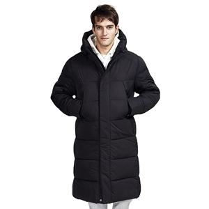 Men's Spring Active Long Puffer Jacket Winter Coat with Snow Windproof <b>Nylon</b> Hoodie Outerwear Canvas <b>Fabric</b> Front Logo Placement - Product Image 3