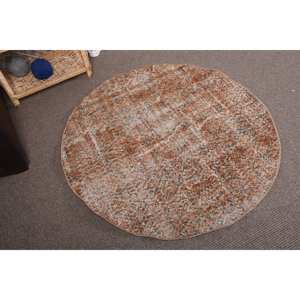 Classic Orange Patchwork Wool <b>Rug</b> 3.8 X 3.8 ft Latex Backed Living Room Carpet Weave Technique for Entryway Hallway Model <b>Rug</b> - Product Image 2