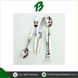 Juego de cubiertos plateados de acero inoxidable con mango de hueso blanco Juego de Cubiertos de la mejor calidad disponible a precio con descuento - Product Image 3