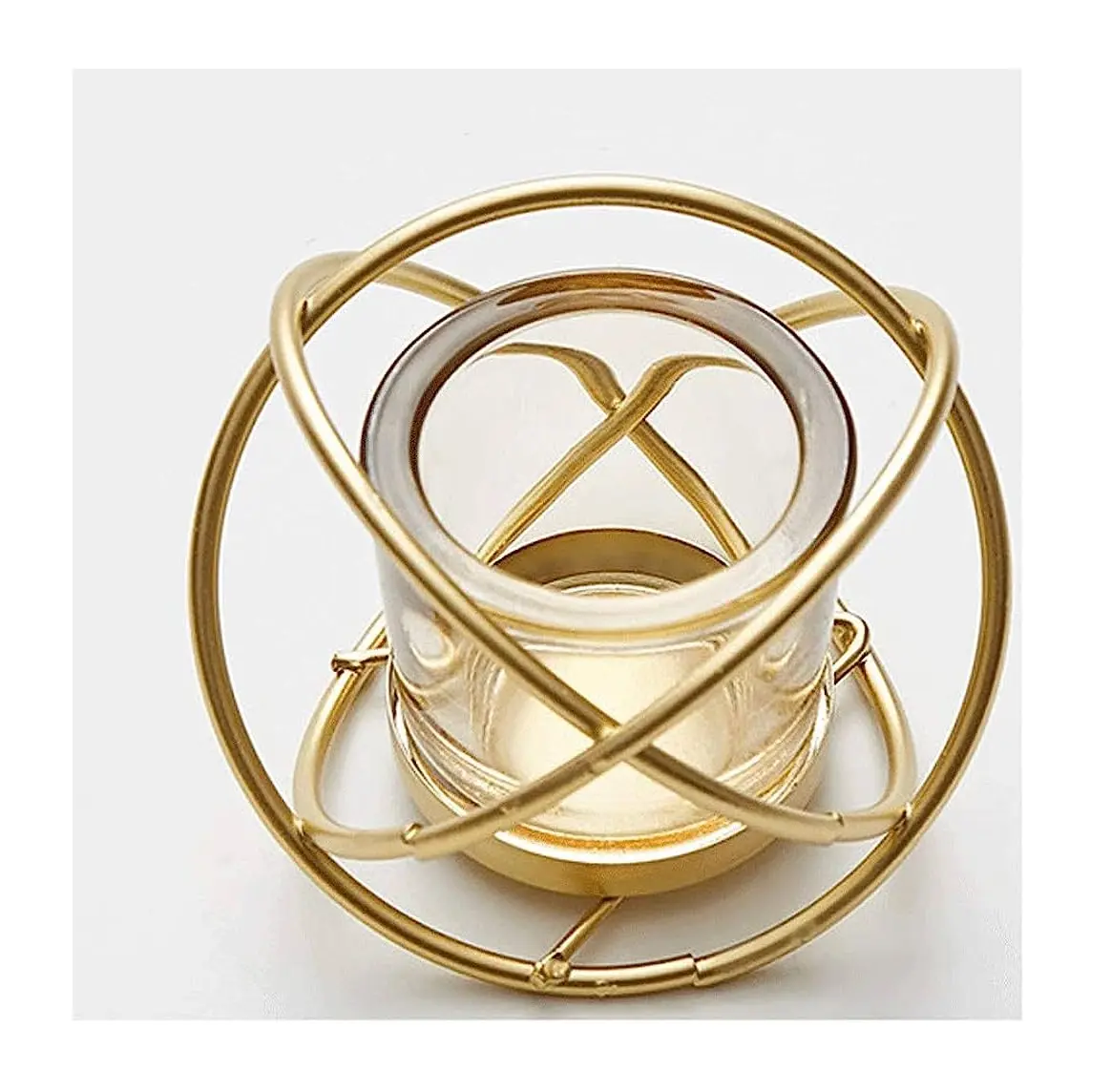 Desain elegan logam dan kaca tempat lilin emas Finishing buatan tangan dekoratif logam tempat lilin disediakan oleh India