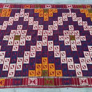 พรมคิลิมวินเทจขนาด 5x7.1 ฟุต สีแดง พรมขนสัตว์เปอร์เซียตุรกี - Product Image 4