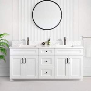 Mueble de Baño Flotante Impermeable, Mueble de Baño de Madera Estilo Shaker Blanco con un Solo Lavabo y Puertas de Cierre Suave - Product Image 4