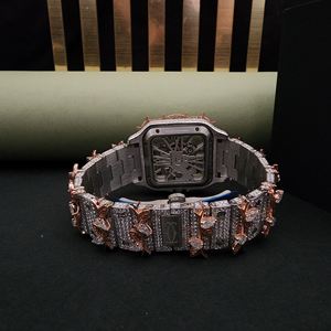 นาฬิกาควอตซ์แบบอนาล็อก ดีไซน์สี่เหลี่ยมสองสี ประดับเพชรโมอิสซาไนต์คุณภาพ VVS ระดับหรูหรา สไตล์ฮิปฮอป สำหรับผู้ชาย - Product Image 3