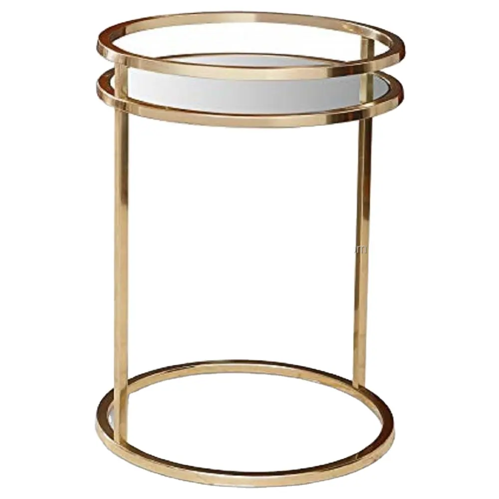 Metalen Ring Tafel Met Glazen Top Nickle Aanplant Antiek Design Koffietafels Thuis Decoratief Item Voor Woonkamer Meubels