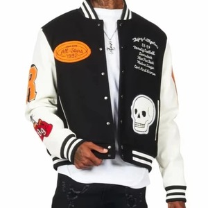 Veste universitaire pour hommes et femmes, mélange de coton, col montant, broderie personnalisée, nom et numéro, style baseball, streetwear, manteau d'hiver - Product Image 1