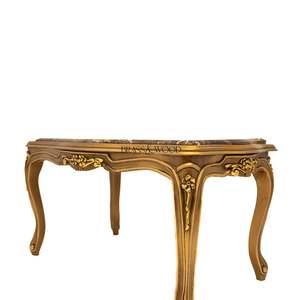 Mesa de Centro Rectangular de Lujo con Tapa de Mármol Marrón Oscuro y Marco de Madera Tallado a Mano en Oro Antiguo para Interiores Clásicos - Product Image 5