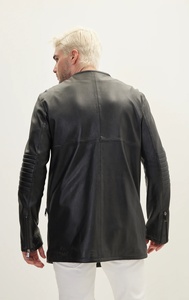Abrigo de invierno sin cuello de cuero genuino de piel de oveja de calidad superior para hombre, transpirable y elegante diseño de calle principal - Product Image 4