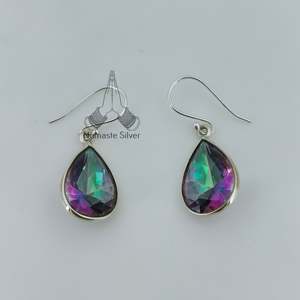 Mystic Topaz <b>Dangle</b> <b>Earrings</b> for Women Handmade Sterling <b>Silver</b> Pear Shape Gemstone Cute for Birthday Christmas Gift Ideas - Product Image 2