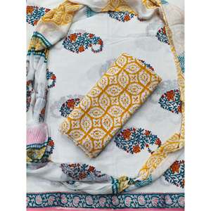 Bhumika Hand Block Cotton Suit HBS0021 Floral Boota Print Salwar Kameez with Shiffon Dupatta Hand Drawn Printing - Product Image 1