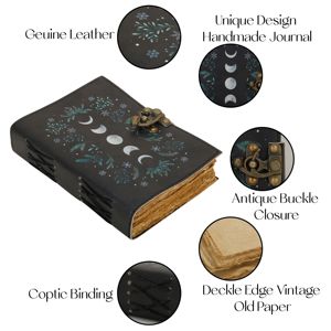 Mặt Trăng Cổ Điển Handmade Da Phác Thảo Retro Du Lịch Nhật Ký Máy Tính Xách Tay Đẹp Khóa Quà Tặng A5 B5 A7 Kích Thước Màu Nước Sơn - Product Image 3