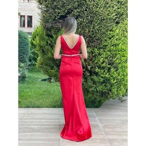 Abito da sera con stelle da donna con colletto ricamato in pietra argentata e cintura Bu4174 4174