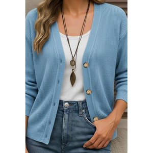 Blusa de punto con detalle de botón, 30903 - Azul - Product Image 3