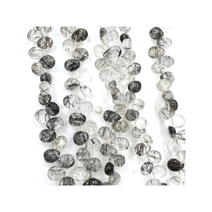 Haute qualité 7 pouces noir rutile Quartz Briolette larme perles lisse 4-7mm haute turquoise pierre naturelle pour bijoux - Product Image 6