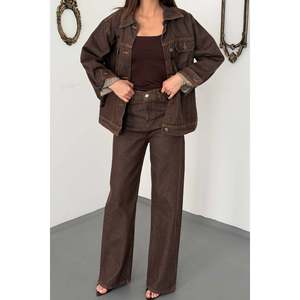 Traje de Chaqueta de Mezclilla Marrón - Marrón - Product Image 4