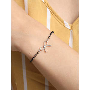 NOVAMART Fine 925 Sterling <b>Silver</b> Bow Design Mangalsutra Hand <b>Bracelet</b> Fashionable <b>Bangle</b> Wholesale Export - Product Image 4