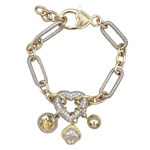 1097B Bestseller-Luxus Frauen inspiriert echte 14 Karat vergoldete zweifarbige Kabel <span class=keywords><strong>Link</strong></span> <span class=keywords><strong>Chain</strong></span> Armband mit Herz CZ <span class=keywords><strong>Pave</strong></span> - Product Image 1