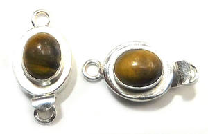 Broche de caja de piedras preciosas de ojo de tigre con forma ovalada 1-2 hebras Starling plateado 23X11X10MM Fabricación de joyas en la parte superior - Product Image 2