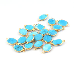 Holesale-conector doble de Latón chapado en oro para collar, conjunto de bisel azul cielo howlita turquesa DIY - Product Image 2