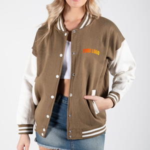 Veste Bomber Varsity en Laine/Viscose Rembourrée en Polyester et Coton, Broderie Personnalisée, Manches Tricotées, pour Femmes, Vente en Gros - Product Image 1